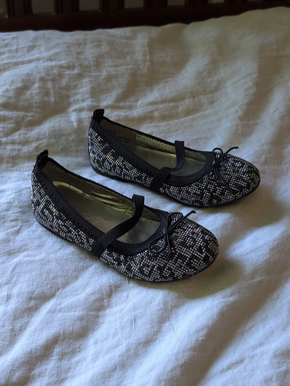 Embellished Black Beaded Mary Jane Flats